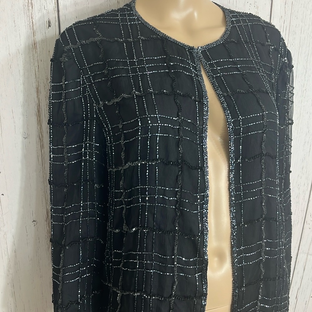 JMD New York 100% Silk Sequins Open Front Jacket Blazer Formal Size Large